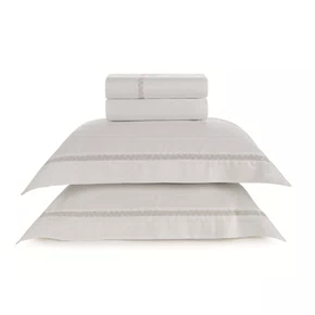 Jogo Cama Queen Vitalle 300 Fios Trussardi Branco e Rose 240cm x 280cm