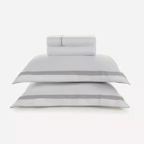 Jogo Cama Super King Lara 300 Fios Karsten Branco/Prata 290cm x 260cm