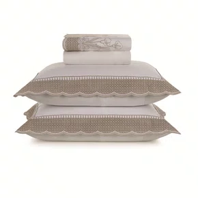 Jogo Cama Super King Martorana 300 Fios Trussardi Branco e Legno 280cm x 300cm