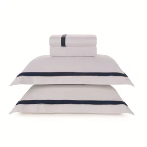 Jogo Cama Super King Vercelli 300 Fios Trussardi Branco e Azul Siciliano 280cm x 280cm