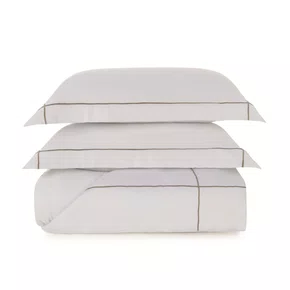 Jogo Colcha Super King Girelli Bambu 300 Fios Trussardi Branco e Nocciola 310cm x 280cm