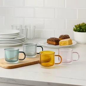 Jogo De 04 Canecas Coloridas Em Vidro