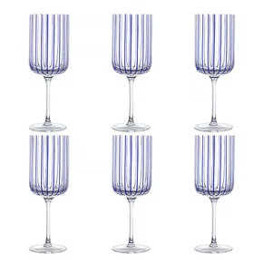 Jogo De 06 Taças De Vinho Transparente Com Listras Azuis 400 ml