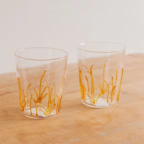 Jogo de 2 Copos em Vidro Borossilicato Flores Amarelo 400 ml