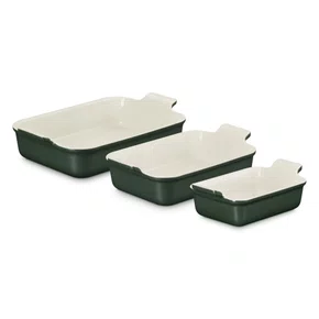 Jogo de 3 Travessas Retangulares de Cerâmica Heritage Le Creuset Foret