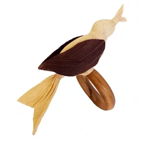 Jogo De 4 Anéis De Guardanapo Pássaro Palha Bege