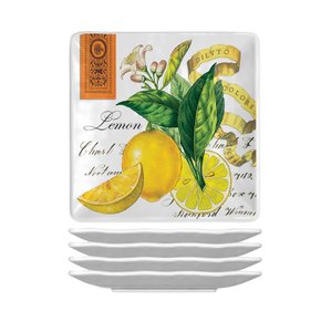 Jogo de 4 Pratos Canapés em Melamina Michel Design Lemon Basil 15,2x15,2x2,5cm