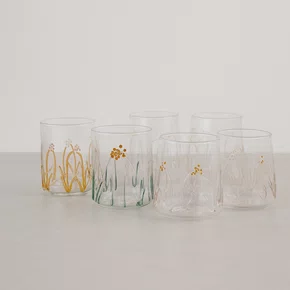 Jogo de 6 Copos Jardim Vidro Borossilicato Colorido