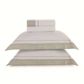 Jogo de Cama Casal Fiesole 200 Fios Trussardi Branco e Grigio 220cm x 260cm