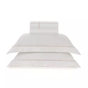 Jogo de Cama King Dominicani 600 Fios Trussardi Branco e Nocciola 280cm x 280cm