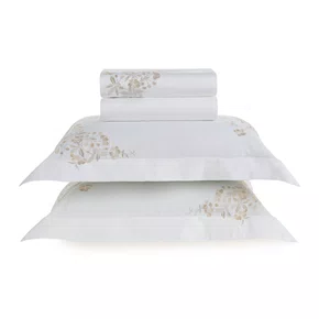 Jogo de Cama Queen Anicia 300 Fios Egípcio Trussardi Branco 2,40 x 2,80 m