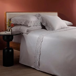 Jogo De Cama Queen Capri 600 Fios Buddemeyer Luxus Cinza Heritage/Renda Cinza 2,40 x 2,80 m