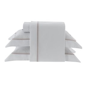 Jogo De Cama Queen Dubai 300 Fios Kacyumara Branco/Rose