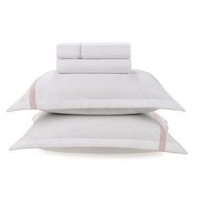 Jogo de Cama Queen Mazzini 200 Fios Trussardi Branco/Rosa Quartzo