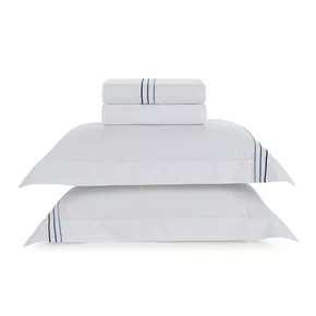 Jogo de Cama Queen Menfi 200 Fios Trussardi Branco e Azul 240cm x 260cm