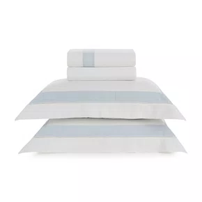 Jogo Cama Queen Rivus Algodão e Linho Trussardi Branco e Azul 240cm x 250cm