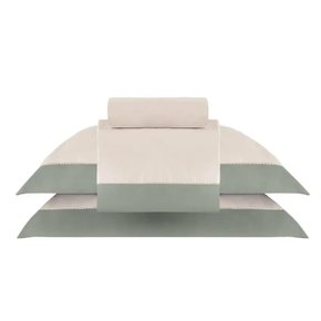 Jogo De Cama Queen Terry 600 Fios Buddemeyer Luxus Bege Pecan/Verde Pinheiro 2,40 x 2,80 m