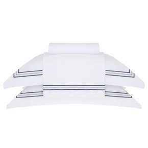 Jogo De Cama Queen Trento 800 Fios Buddemeyer Luxus Branco/Borda Azul 2,60 x 2,90 m