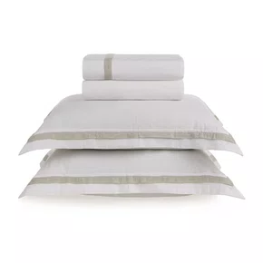 Jogo de Cama Super King Parione Linho e Algodão Trussardi Branco/Natural 2,80 x 2,80 m