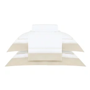 Jogo De Cama Super King Sáville 400 Fios Buddemeyer Luxus Branco/Bege Duna 280cm x 290cm