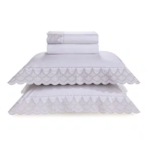 Jogo De Cama Super King Villaggi 200 Fios Trussardi Branco/Platino 2,80 x 2,80