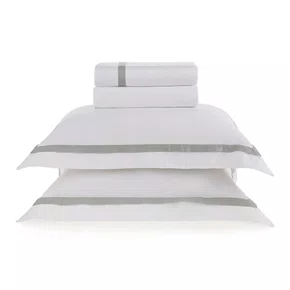 Jogo de Cama Queen Vercelli 300 Fios Egípcio Trussardi Branco/Nebbia 2,40 x 2,80 m