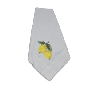 Jogo de Guardanapos 06 Peças Aquarela Flor de Lis Branco/Limãozinho