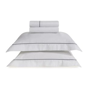 Jogo De Lençol Queen Portello 300 Fios Trussardi Branco e Ardósia 2,40 x 2,80 m