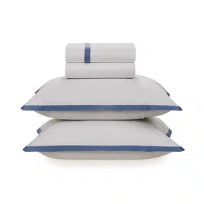 Jogo de Lençol Queen Sartoria 200 Fios Trussardi Branco e Azul Tirreno