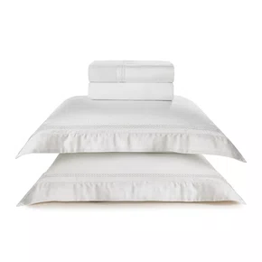 Jogo De Lençol Super King Contessina 300 Fios Bambu Trussardi Branco 2,80 x 2,80 m