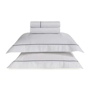 Jogo De Lençol Super King Portello 300 Fios Trussardi Branco e Ardósia 2,80 x 2,80 m