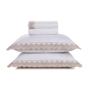 Jogo De Lençol Super King Verone 200 Fios Trussardi Branco/Carvalho 2,80 x 2,80 m