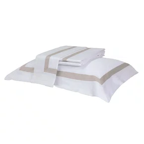 Jogo De Lençol Queen Turin Branco/Kaki Artelassê 300 fios