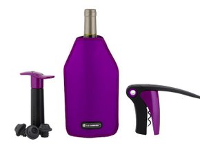 Kit 3 Peças Saca Rolha Bomba e Cooler Le Creuset Purple Shiny