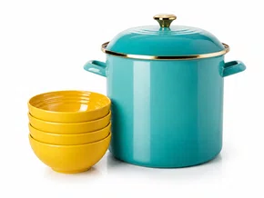 Kit Stock Pot 26 cm Bleu Riviera e 4 Bowls para Cereal 16 cm Nectar Le Creuset