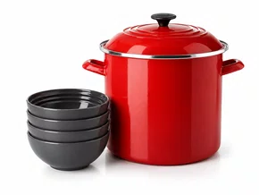 Kit Stock Pot 26 cm Vermelho e 4 Bowls para Cereal 16 cm Flint Le Creuset