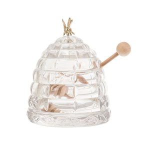 Pote Para Mel de Cristal com Pegador de Madeira Abelha Bohemia 11,5 cm