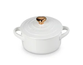 Mini Cocotte Pegador Coração Dourado Le Creuset Branco 250 ml