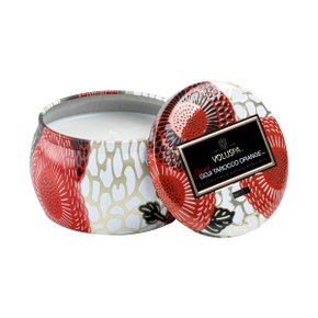 Mini Vela Lata Alto Relevo Spiced Goji Tarocco Orange Voluspa 25 horas