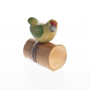 Porta Guardanapo Argola Bambu Natural Com Pássaro Verde Sweet Home Decor