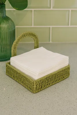 Porta Guardanapo Quadrado em Palha Verde
