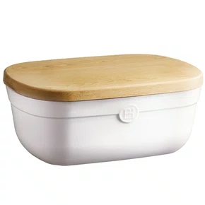 Porta Pão em Cerâmica com Tábua de Madeira Emile Henry France 35 cm