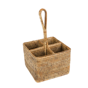 Porta Talher/Tempero Quadrado em Rattan Quadrado Paya Natural Home 20 x 20 cm
