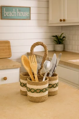 Porta Talheres Em Palha Verde Entrecasa 21 cm