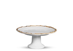 Porta Torta com Pé Bambu Scalla Cerâmica Branco 32 cm