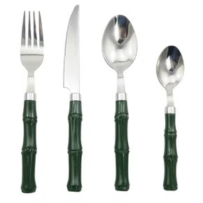 Set 24 Talheres em Metal e Cabo Estilo Bambu Verde