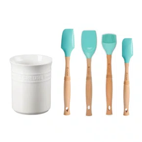 Jogo 5 Peças Espátulas e Porta Utensílios Le Creuset Branco e Cool Mint