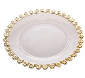 Sousplat em Cristal Daisy com Borda Dourada 32 cm Rojemac