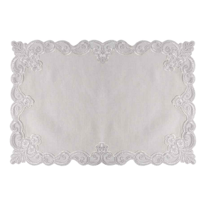 Toalha de Bandeja Retangular em Tecido Bordado Manu Fisch Off White