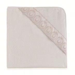 Toalha de Banho com Capuz Bambini Olivia Trussardi Branco e Soft Nude 80cm x 80cm